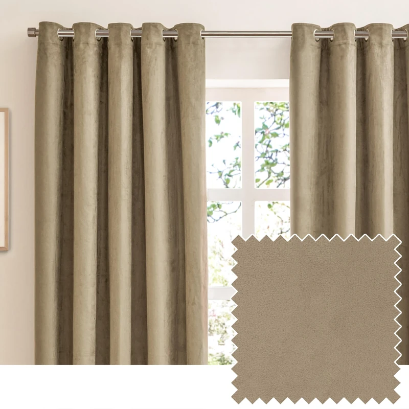furn. Verso Blackout Eyelet Curtain Pair – Reversible Ring Top Light Blocking Suede Drapes (Mocha - 229x137cm)