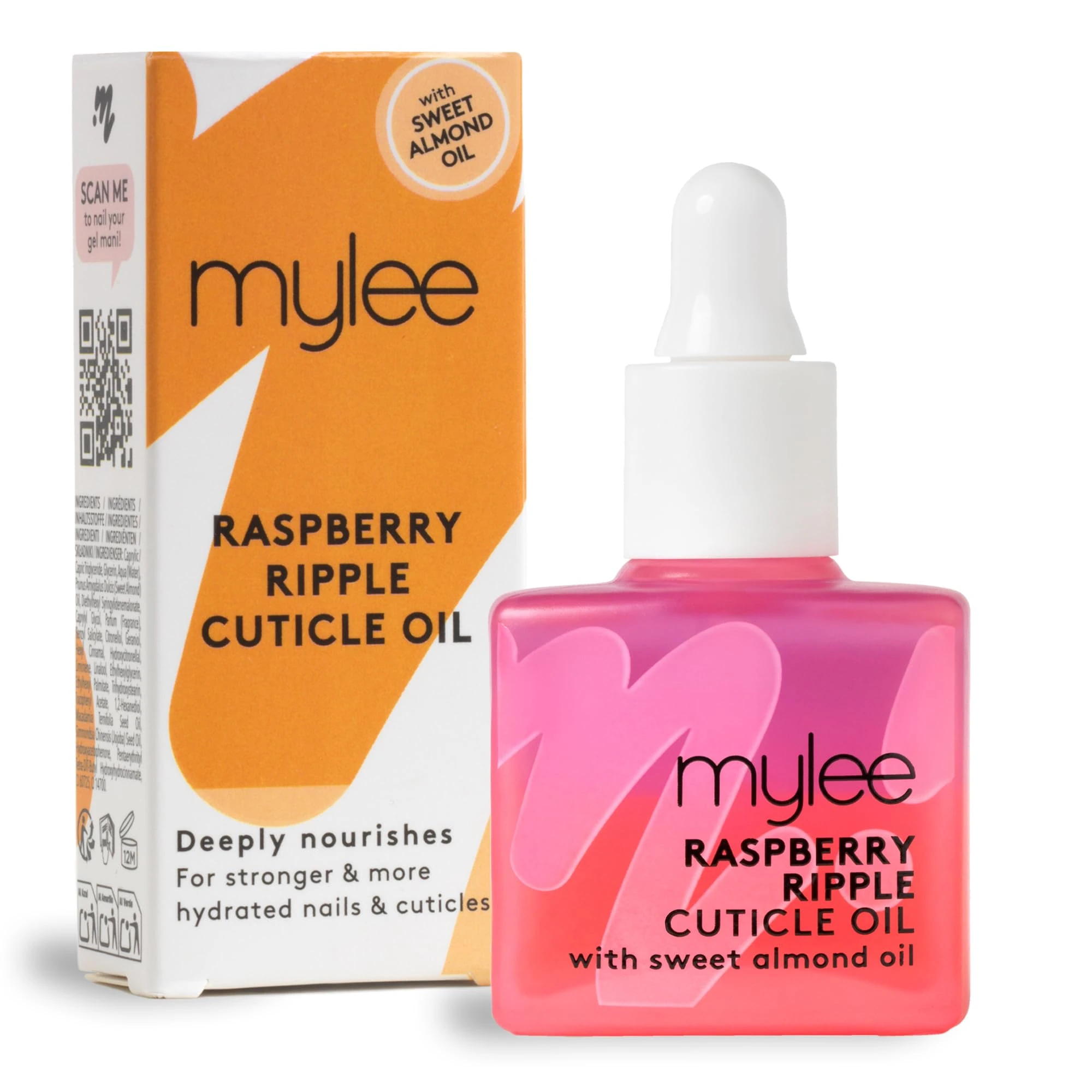 Mylee Raspberry Ripple Cuticle Oil 10ml – Nourishing Bi-Phase Formula with Sweet Almond, Macadamia & Jojoba Oils – Hydrates & Restores Nails – Vegan & Cruelty-Free