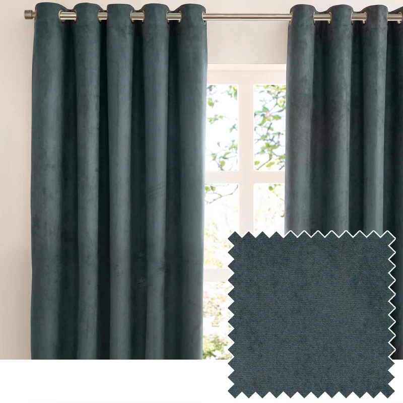 furn. Verso Blackout Eyelet Curtain Pair – Reversible Ring Top Light Blocking Suede Drapes (Petrol - 168x137cm)