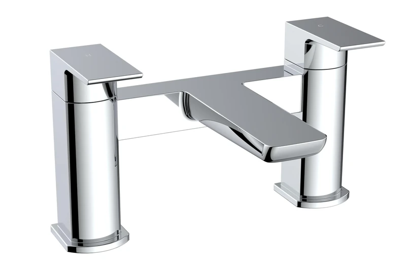 VeeBath Lagoon Soft Square Bath Filler Mixer – Modern Chrome Finish, Dual Lever Control, G3/4" BSP Inlet, Deck Mounted Square Bathroom Taps Pair, Bath and Basin Taps