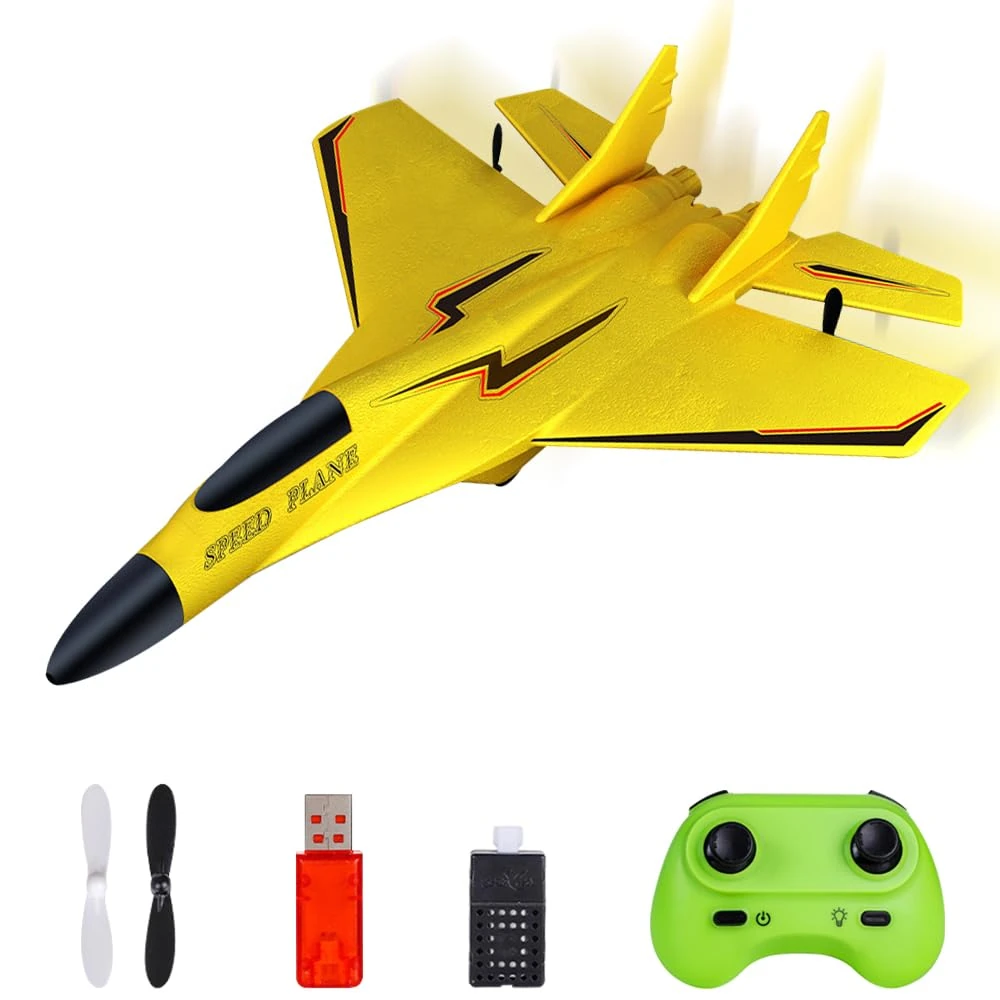 SGZIOO RC Plane, 2.4GHz 2 Channel Remote Control Plane, RC Airplane with Lights, Remote Control Wireless Airplane, Foam rc Glider plane Toys Gift for Beginners Adults, Ready to Fly, Yellow