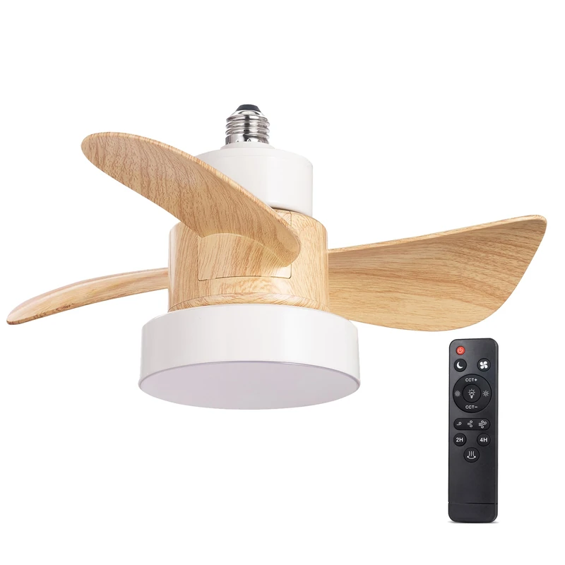 wonderlamp Debu LED Fan White+Wood Screw E27 CCT 3000-4000-6000K Dim, Dimmable 15W, Silent