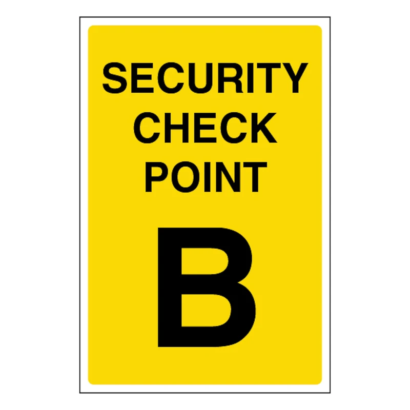 V Safety Security Check Point B 400 x 600 mm - Glow In The Dark 1mm Rigid Plastic