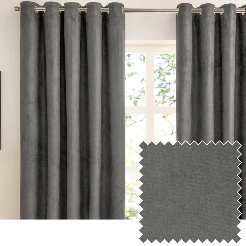 furn. Verso Blackout Eyelet Curtain Pair – Reversible Ring Top Light Blocking Suede Drapes (Charcoal - 229x183cm)