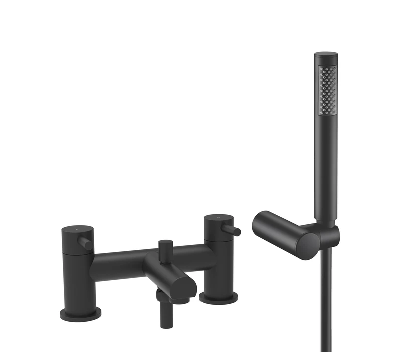 VeeBath Delta Bath Shower Mixer – Matt Black Finish, G3/4" Inlet, Dual Lever Deck Mounted with Round Shower Head, Bathroom Taps Basin Pair, Double Tap Shower Attachment