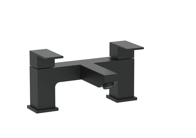 VeeBath Mist Square Bath Filler Mixer – Modern Matt Black Finish, Dual Lever Control, Solid Brass, G3/4" BSP Inlet, Deck Mounted Square Bathroom Taps, Sink Mixer Tap for Bathroom