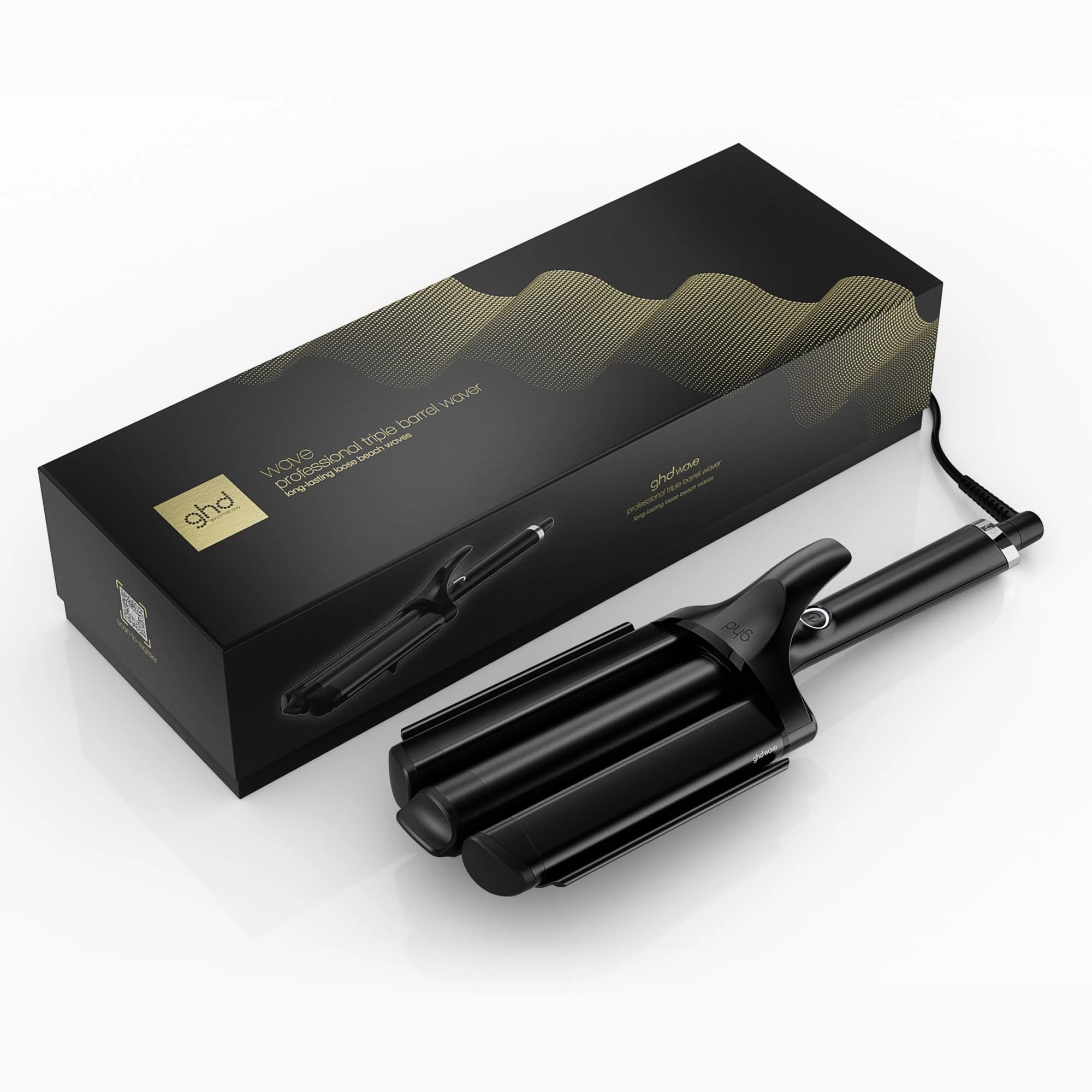 ghd Wave Triple Barrel Waver in Black - for Quick, Loose Beach Waves That Last All Day, Less Frizz, ghd Advanced Technology, No Extreme Heat Damage - for All Hair Types - (UK Plug)