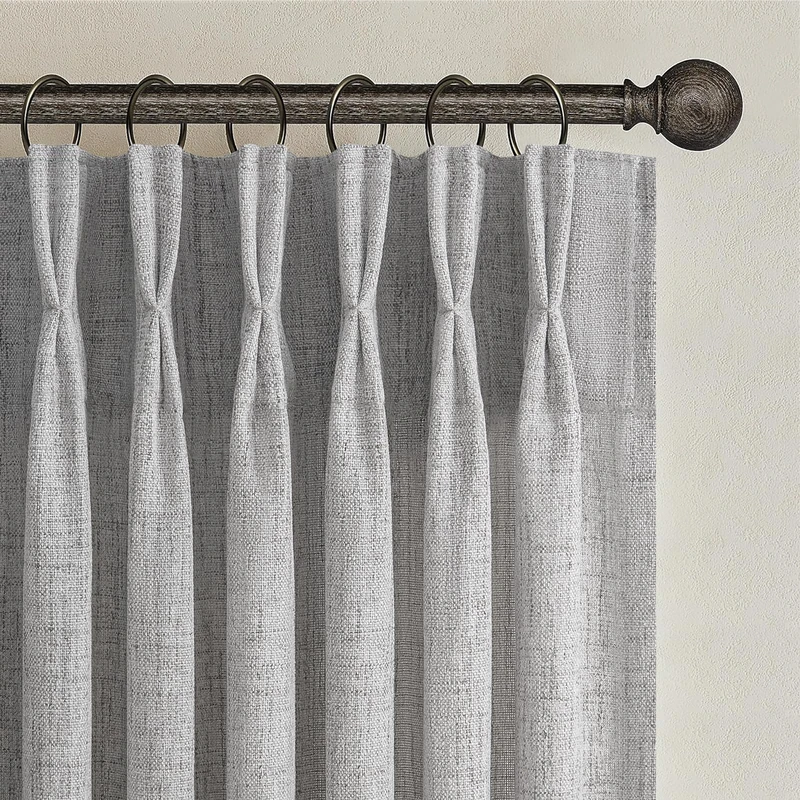 Light Grey Pinch Pleated Curtains 96 Inch Long for Patio Sliding Door, Boho Linen Sheer Light Filtering Cortinas para Sala Modern Windows Curtain 40 x 96 Inches Length 2 Panels Set with Back Tab Gray