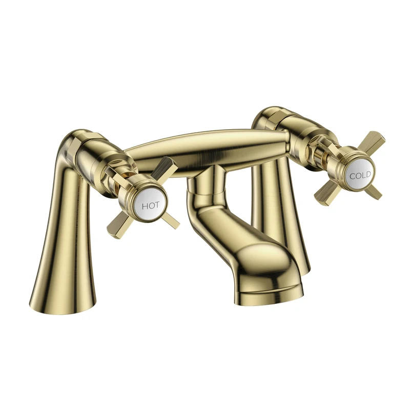 VeeBath Ripple Traditional Bath Filler Mixer Tap – Classic Brushed Brass Finish, Victorian Style, Dual Lever Control, Deck Mounted Bathroom Tap, G3/4" Inlet, Bath Sink Taps for Traditional Bathrooms