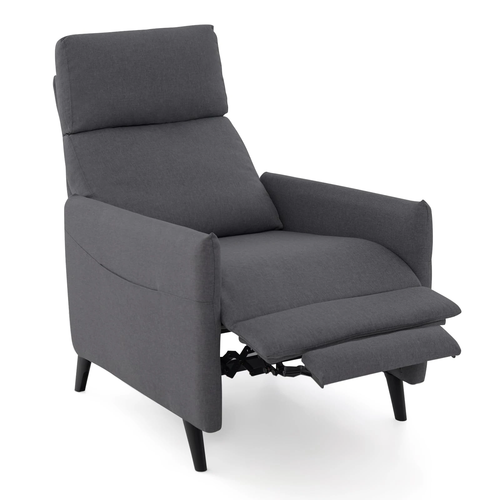 COSTWAY Recliner Armchair, Linen Fabric Single Lounge Sofa Seat with Adjustable Leg Rest & Reclining Function, Padded Wingback Reading Armchair Sofa Recliner Chair for Living Room Theater (Dark Grey)
