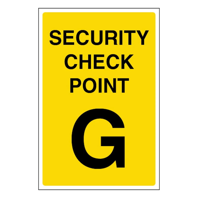 V Safety Security Check Point G 400 x 600 mm - Glow In The Dark 1mm Rigid Plastic