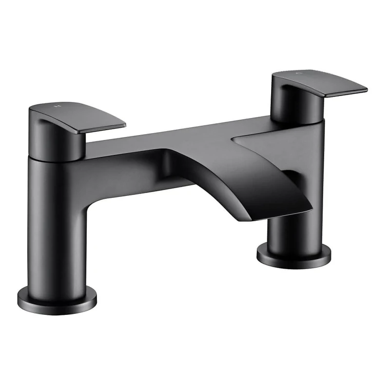 VeeBath Cascade Bath Filler Mixer – Modern Dual Lever Design, Matt Black Finish, G3/4" Inlet, Bath Deck Mounted Basin Double Tap Shower, Bathroom Tap Fillers and Mixer Systems