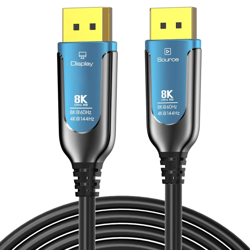 PremiumCord Optical 8K DisplayPort 1.4 Cable M/M 25 m, Male to Male, 32.4 Gbps, Video 8K@60Hz, 5K@60Hz, 4K@60Hz 2160p, Gold-Plated Connectors, Blue/Black - Image 1
