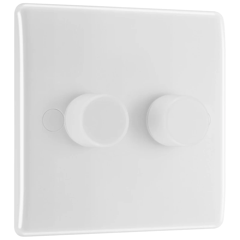 BG Smart Double Master/Primary Wall Dimmer Light Switch, Wi-Fi, App, Voice Assistant and Manual Control, 2-Way, Round Edge, 800 Series, White Moulded, 882M/HC