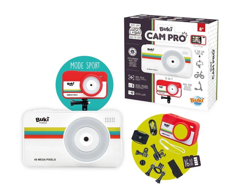 2 in 1 48MP and 1080P Video Camera – Travel & Sport Mode – X16 Zoom, 7 cm Screen, Filters, Silicone Case, Accessories, 16GB SD Card, USB-C – Ages 8 and Above