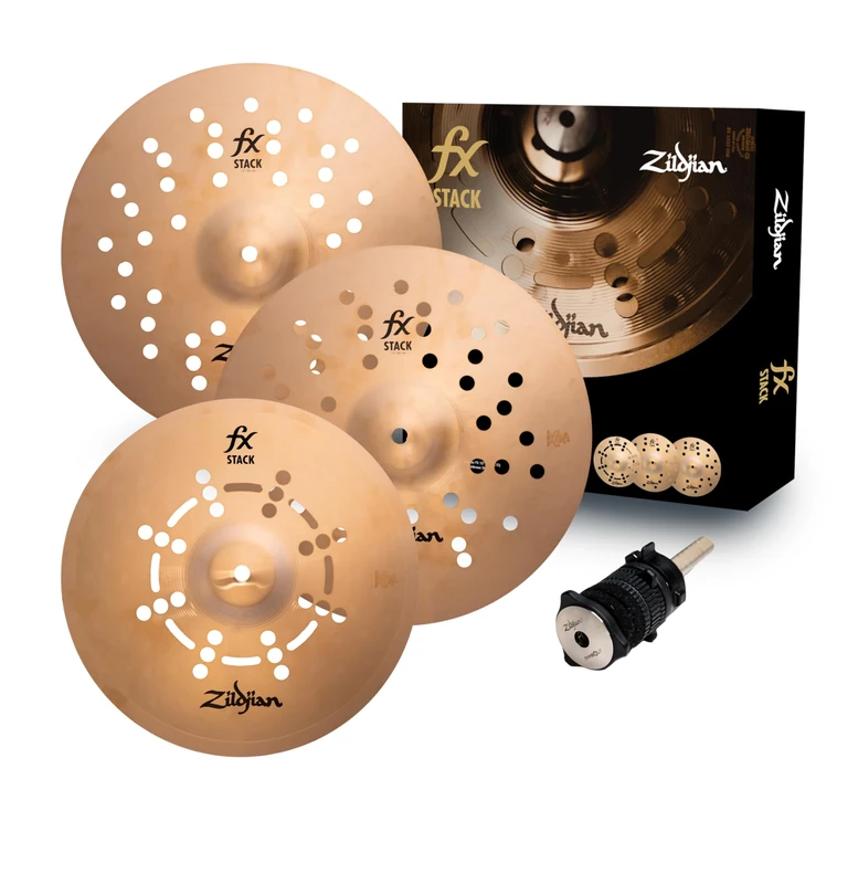 Zildjian FX Stacks 14” Cymbal Stack – Large FX Stack with Quick Tension Control – Crisp, Trashy Percussion Sound – Ideal for Metal & Hip-Hop – Includes Cymbolt Mount – Modular Bronze - FXSTK14