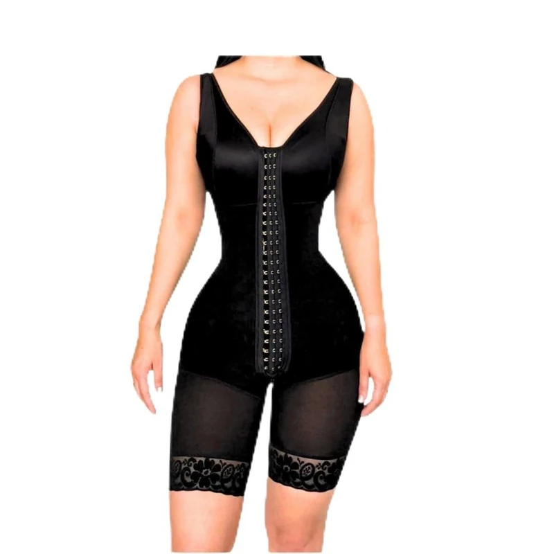 CATHLEYA SCULPT Post Surgery Faja Colombiana with Bra – Stage 1 Full Body Shapewear with Hooks, Straps & Zipper, Black, Large