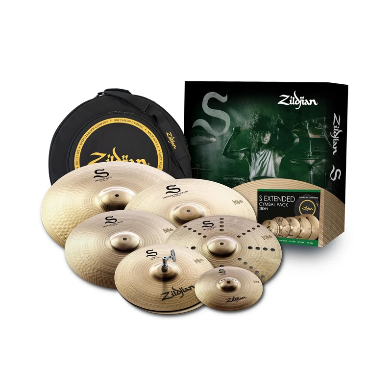 Zildjian S Extended Cymbal Pack – 10” Splash, 14” Hi-Hats, 16”/ 18", 16” Trash-Crash, 20” Ride + 22” Cymbals Bag – Bright, Versatile B12 Alloy – For Studio, Stage & Practice - SZEXP1