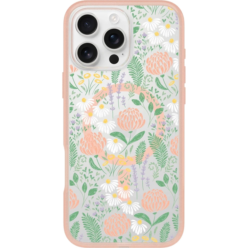 OtterBox iPhone 16 Pro Max Symmetry Series Clear Case - Peachy Bloom Pink