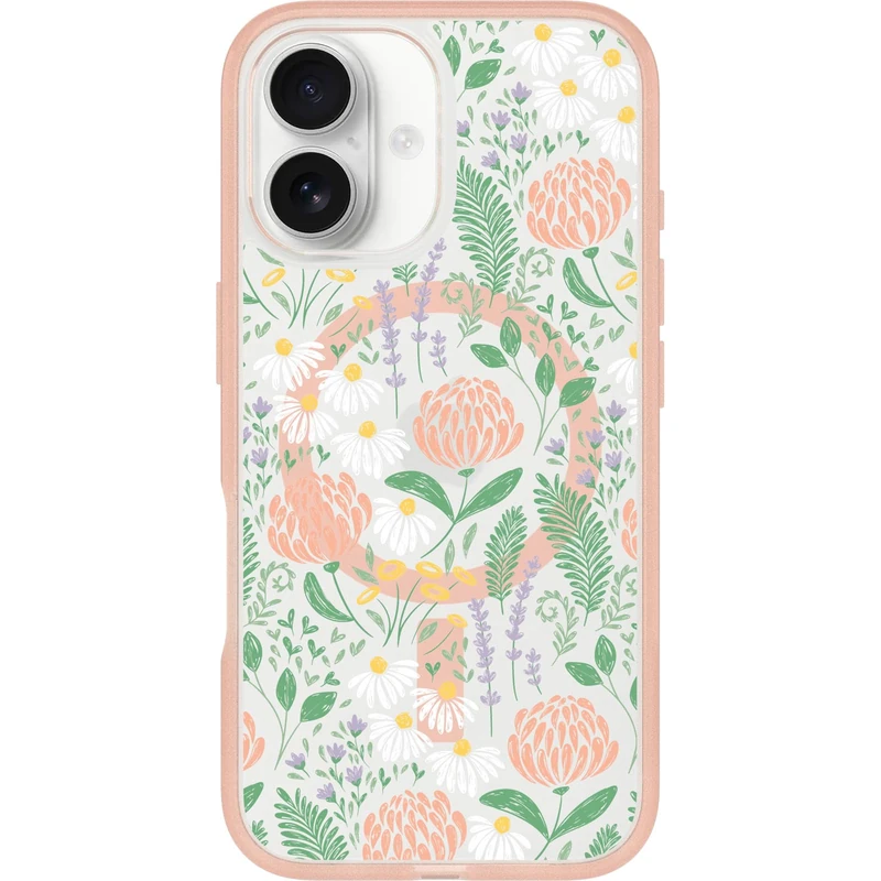 OtterBox iPhone 16 Symmetry Series Clear Case - Peachy Bloom Pink
