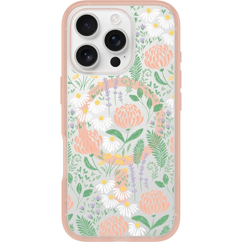 OtterBox iPhone 16 Pro Symmetry Series Clear Case - Peachy Bloom Pink