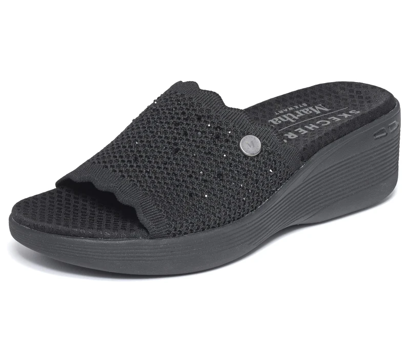 Skechers Martha Stewart: Pier-Lite Light Essence Rhinestone Embellished Knit Slide Sandals Black - Image 1