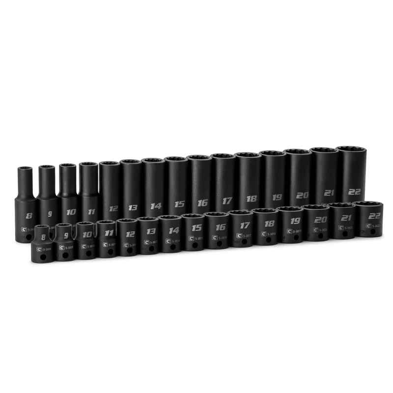 Capri Tools 3/8 in. Drive Shallow and Deep Impact Socket Set, 12-Point, Metric, 8 to 22 mm, 30-Piece