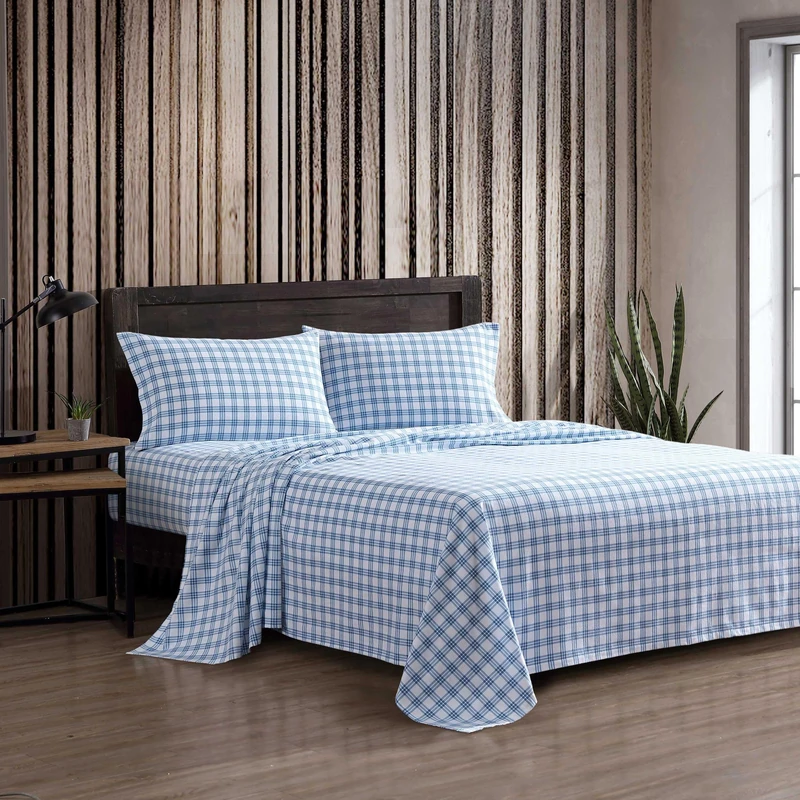 Eddie Bauer - King Bed Sheets, Cotton Flannel Bedding Set with Matching Pillowcases, Brushed for Extra Softness, Deep Pocket, Oeko-Tex Certified (Arrowhead Tartan Blue)