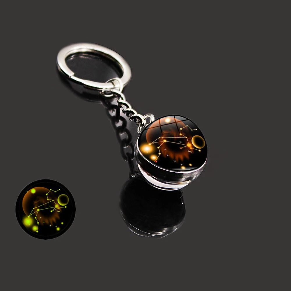 Key Chain for Men Women Twelve Constellations Gemstone Key Ring Fashion Bag Backpack Car Charm Accessory Gifts, Leo, S