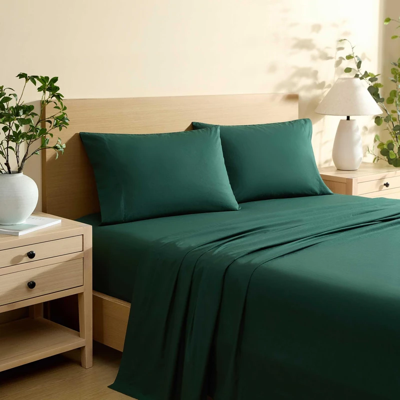Nautica - King Bed Sheets, Lightweight Cotton Percale Bedding Set with Matching Pillowcases, Crisp & Cool, Oeko-Tex Certified (Bayview Solid Green) - Image 1