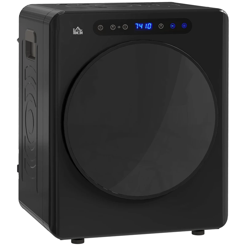 HOMCOM 4kg Vented Tumble Dryer, 1000W Compact Freestanding Front Tumble Dryer with Stainless Steel Tub, Timer, 6 Heat Settings, Small Portable Clothes Drying Machine, Black