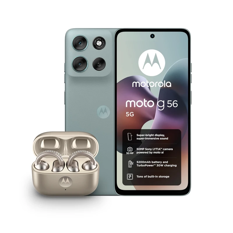 Motorola G56 8+256 PANTONE Grey Mist and Moto buds loop w/crystals by Swarovski
