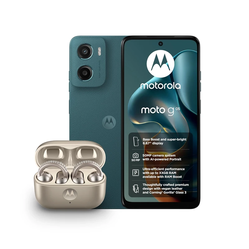 Motorola G05 Forest Green 4+64 and Moto buds loop w/crystals by Swarovski