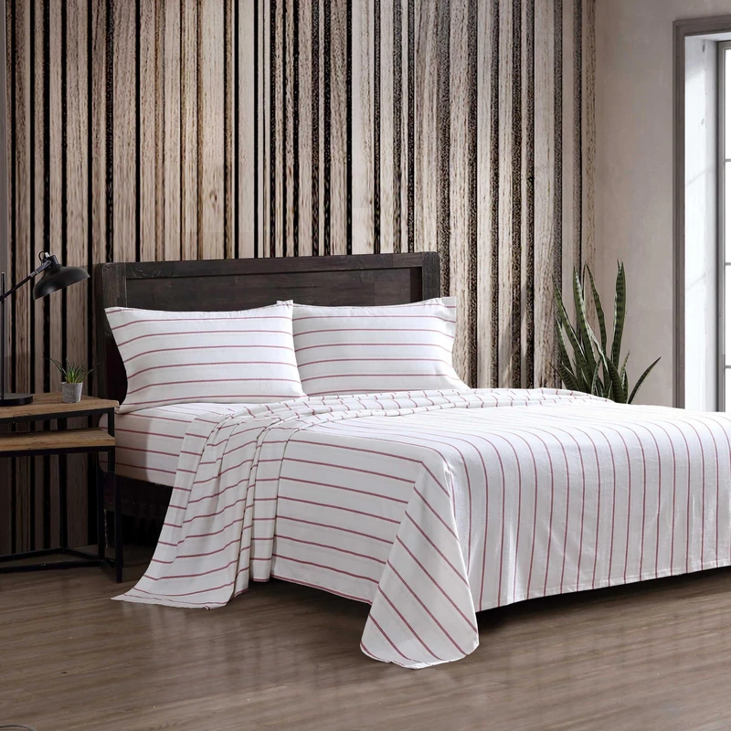 Eddie Bauer - Queen Bed Sheets, Cotton Flannel Bedding Set with Matching Pillowcases, Brushed for Extra Softness, Deep Pocket, Oeko-Tex Certified (Cooper Falls Red) - Image 1