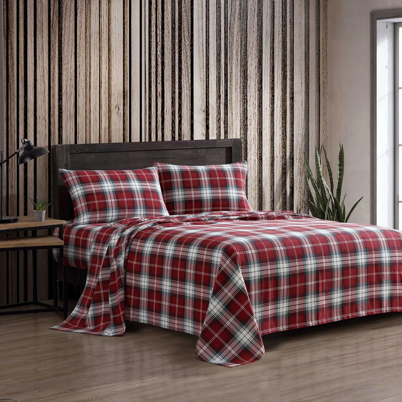 Eddie Bauer - Queen Bed Sheets, Cotton Flannel Bedding Set with Matching Pillowcases, Brushed for Extra Softness, Deep Pocket, Oeko-Tex Certified (Heartland Plaid Red) - Image 1