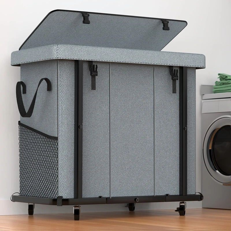 Laundry Basket with Lid,230L Rolling Laundry Hamper with Wheels,Grey