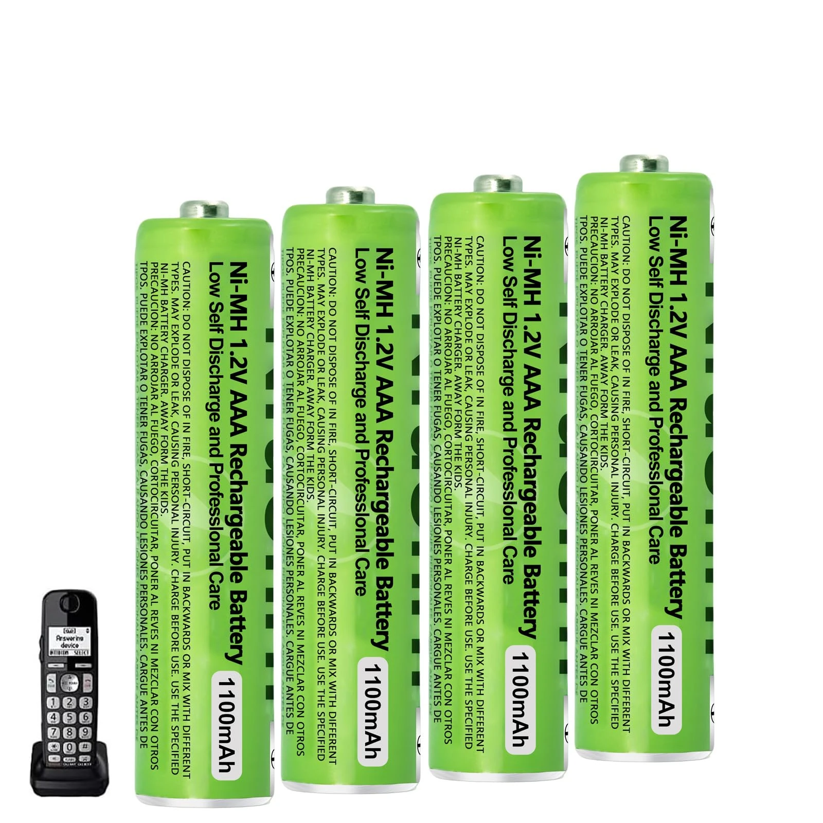 4 Pack AAA Rechargeable Batteries for BT Panasonic Cordless Phones, 1100 mAh High Capacity, 1.2V Low Self-Discharge NiMH AAA Battery 2500 Recharge Cycles