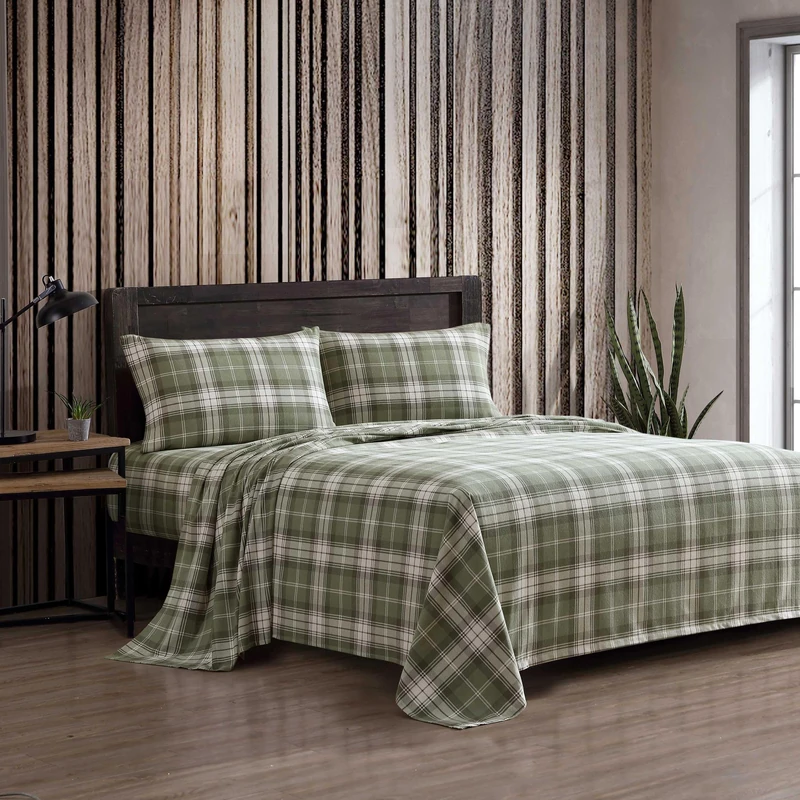 Eddie Bauer - Queen Bed Sheets, Cotton Flannel Bedding Set with Matching Pillowcases, Brushed for Extra Softness, Deep Pocket, Oeko-Tex Certified (Heartland Plaid Green) - Image 1