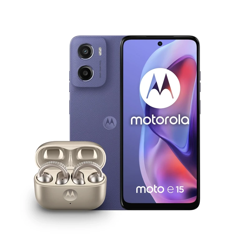 Motorola E15 fresh lavender 2+64 with Co2 offset and Moto buds loop w/crystals by Swarovski