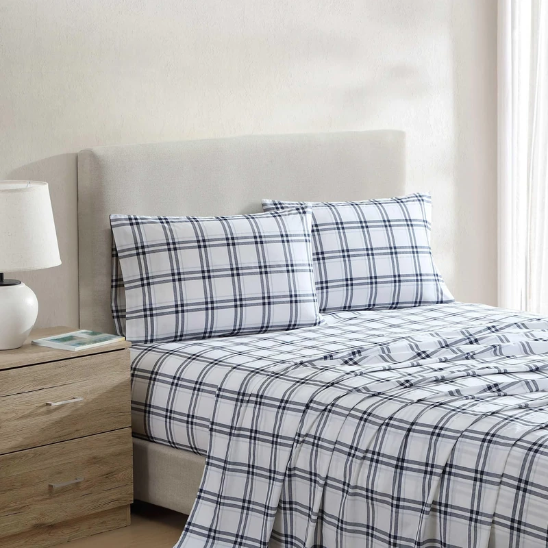 Nautica - Twin XL Bed Sheets, Lightweight Cotton Percale Bedding Set with Matching Pillowcase, Crisp & Cool, Dorm Essentials, Oeko-Tex Certified (Ryan Cove Plaid Blue)