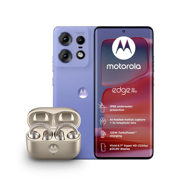 Moto Edge 50 Pro Luxe Lavender 12+512 and Moto buds loop w/crystals by Swarovski