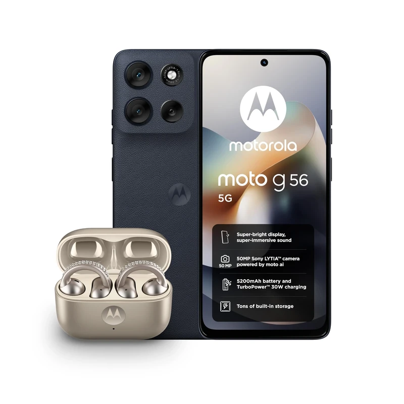 Motorola G56 8+256 PANTONE Black Oyster and Moto buds loop w/crystals by Swarovski