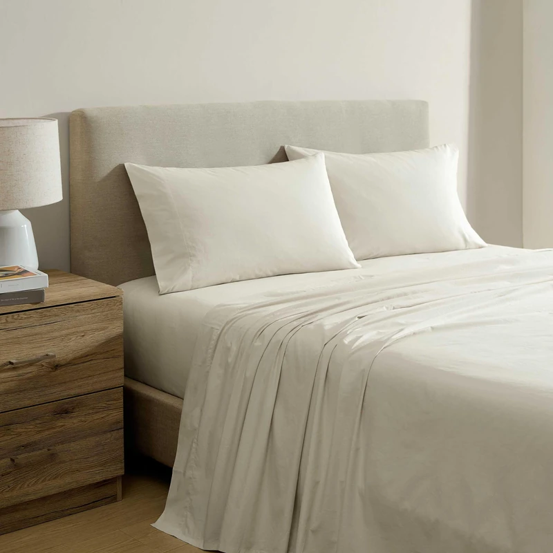 Nautica - King Bed Sheets, Lightweight Cotton Percale Bedding Set with Matching Pillowcases, Crisp & Cool, Oeko-Tex Certified (Bayview Solid Beige)