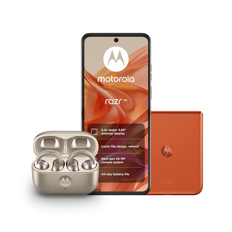 Moto Razr50 Spritz Orange and Moto buds loop w/crystals by Swarovski