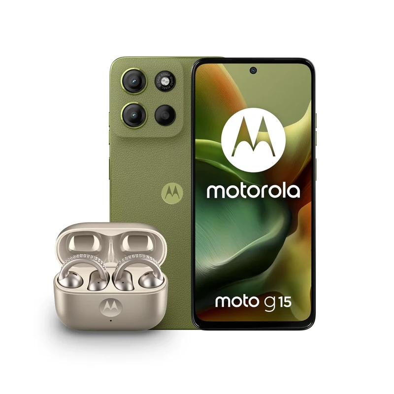Motorola G15 Iguana Green 4+128 and Moto buds loop w/crystals by Swarovski