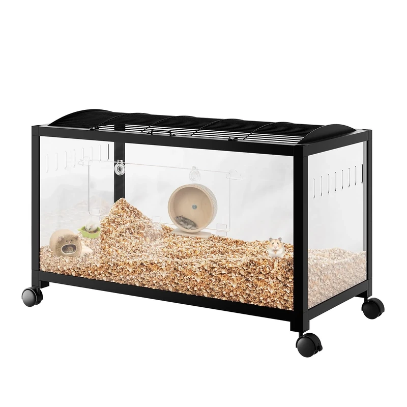 Hamster Cage, 360° View, Transparent Hamster Habitat, Small Animal Cage, Ventilated Mice Cage with Front Door, Rat Cage, Portable Hamster House for Rats, Guinea Pigs, 96 x 47 x 50 cm