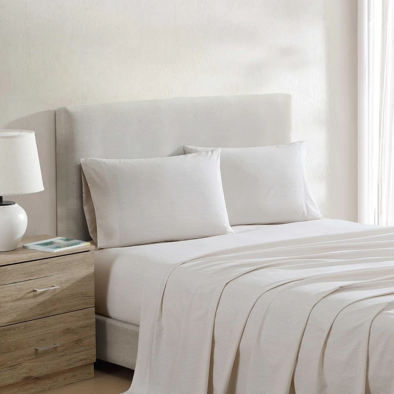 Nautica - Full Bed Sheets, Lightweight Cotton Percale Bedding Set with Matching Pillowcases, Crisp & Cool, Oeko-Tex Certified (Penny Pinstripe Brown)