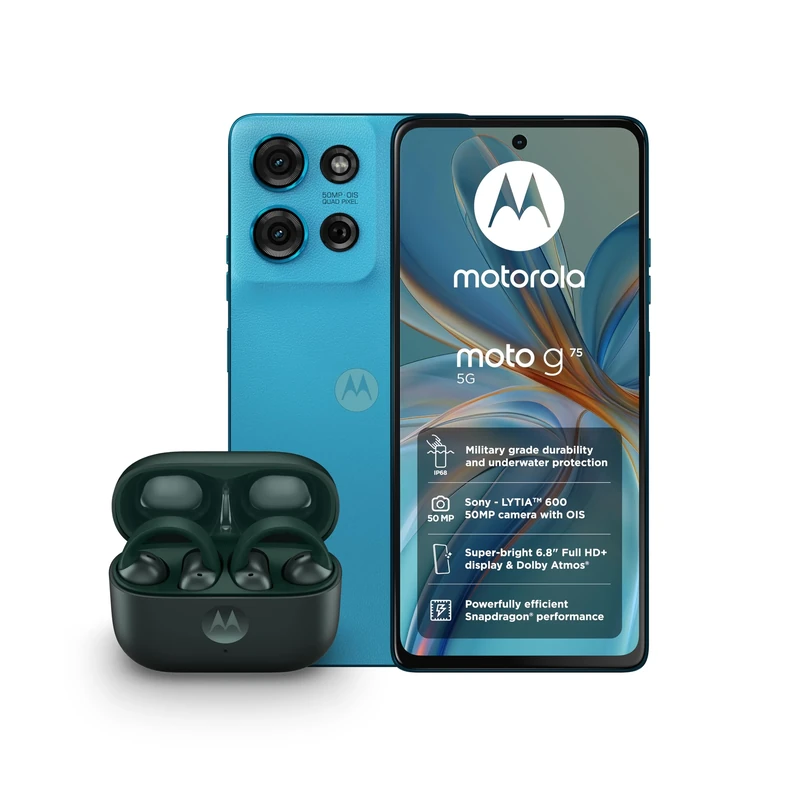 Moto G75 8+256 Aqua Blue and Moto buds loop - Green