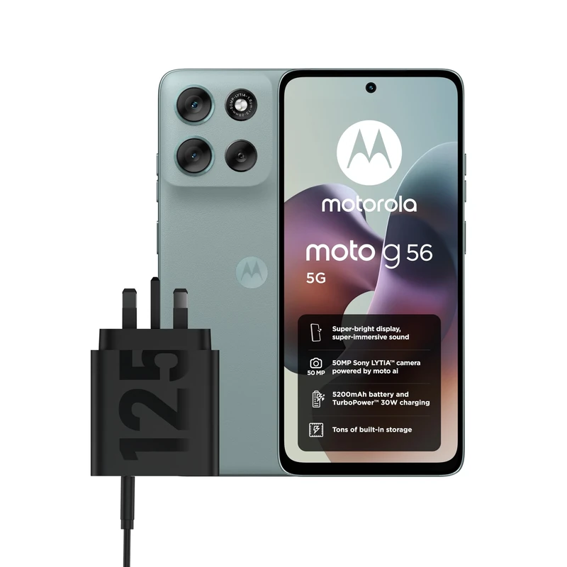 Motorola G56 8+256 PANTONE Grey Mist and Moto UK charger - single port 125w