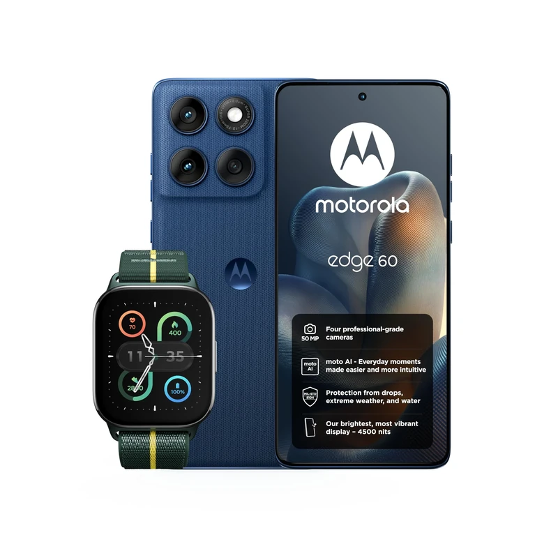 Motorola edge 60, Pantone Gibraltar Sea, Moto AI Smartphone, 50MP Quad Camera System, Includes Protective Cover and Moto watch fit, PANTONE Trekking Green